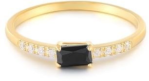 Mesnt 14K Gelbgold Damen Goldring 585 Echtgold mit Rechteckig Achat und Moissanit, Größe 51 (16.2)