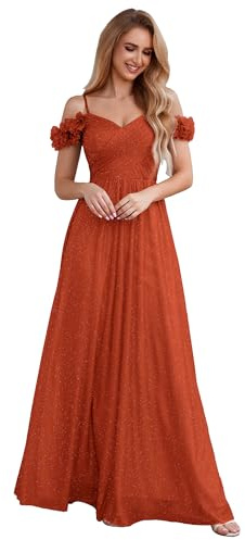 Ever-Pretty Women's V-Neck Off-Shoulder Spaghetti Straps Floor Length Bridesmaid Dress Burnt Orange 12