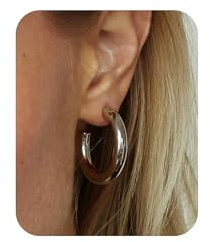 DAILI Creolen Gold Groß,Leicht Goldene Vergoldet Creolen Edelstahl Damen,Hypoallergen Silber 5 mm Breit Klobige Gross Dicke Hohle Röhren Creolen Schmuck 40mm