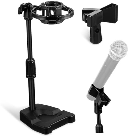 BESTonZON Support Microphone de Bureau Réglable avec Base Stable Clip et Suspension Antichoc Pied Micro Polyvalent pour Table et Microphone