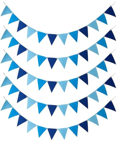 HUVZOR 5 pezzi strisce da Bandierine Triangolari Feste festone Striscione, Feste Striscione Bandiere Decorazioni,Decorazione blu oceano,per compleanno,festa nozze,Interne Esterna Decorazione(blu)