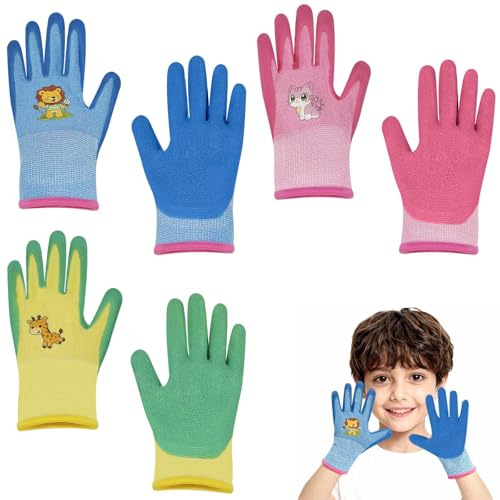 Leyrens Guantes De Trabajo For Niños, 3 Pares de Guantes de Jardín para Niños a Prueba de Espinas y Transpirables, protectores de látex antideslizantes, para Actividades al Aire Libre