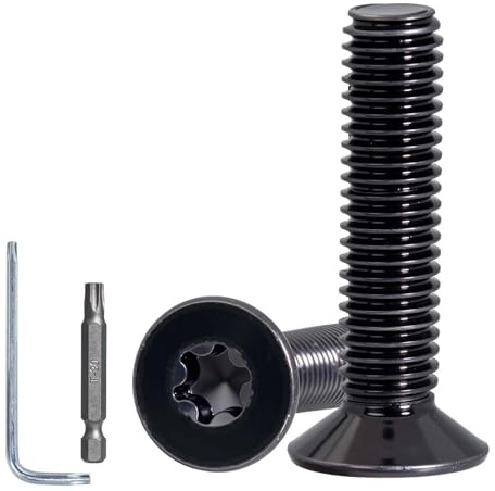 KINETOX 45 unidades Tornillos Torx M6x16 mm Negros Tornillo Avellanado | Tornillo Acero Inoxidable A2 V2A, Rosca Completa, Incluye Broca y Llave Torx, para Maquinaria, Metalurgia y Bricolaje