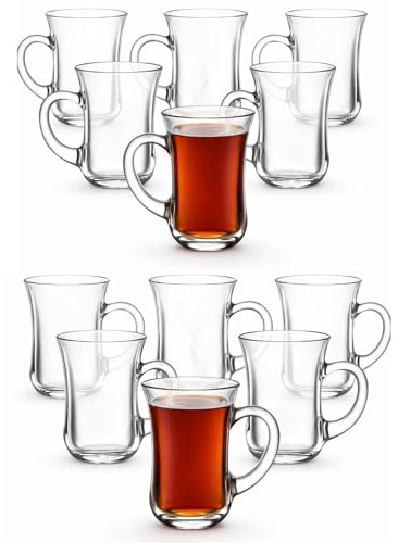 vienberg Lale Teegläser Set mit Henkel 6 oder 12 teilig (130ml) kleine Gläser für Tee, Kaffee, Matcha & Glühwein, Hitzebeständige Teetassen mit Griff (-30°C bis +160°C) Bleifrei (12 Stück)