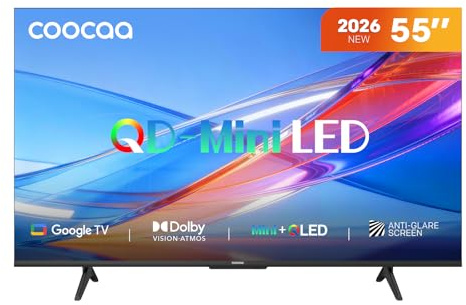 coocaa 55 Zoll Fernseher QD-Mini LED TV, 4K Smart TV mit Google TV, Entspiegeltes Display, HDR10+, Dolby Vision&Atmos, Local Dimming, MEMC, S AI Prozessor, Triple Tuner DVB-T2/C/S2, 55CGNH70Z (2026)
