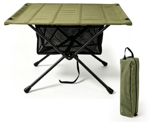 Vikbart campingbord vikbart, fällbord litet vikbart, bärväska och nätficka, utomhusbord ultralätt bärbart, bord vikbart, lastkapacitet upp till 30 kg för utomhusbruk, vandring (armégrön)