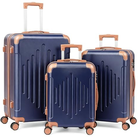 Karl home Luggage Set 3 Piece, Hard Shell ABS Suitcase 20/24/28 Navy Blue