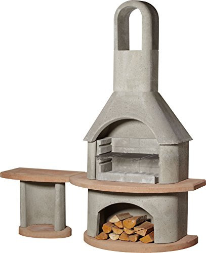 Buschbeck Grillkamin Carmen mit Tisch, grau/terra, 65 x 180 x 203 cm