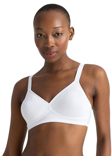 Dorina Bralette Femme Daniela – Sans Armature, Couverture Totale, Jersey de Coton avec Dos en U, Baleines Latérales et Larges Bretelles réglables, Blanc