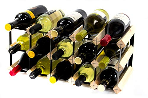Classic 15 Bottle Pine Wood and Black Metal Wine Rack