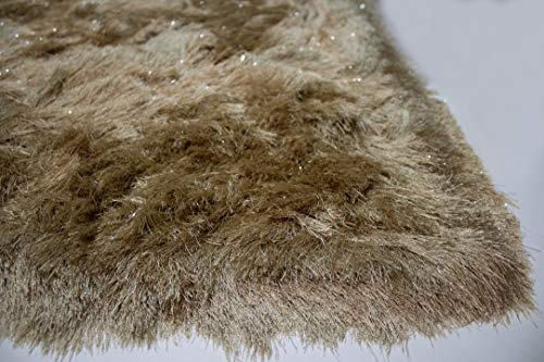 5x7 Feet Gold Color Solid Plush 3D Pile Designer Decorative Shimmer Shag Shaggy Shiny Glitter Braided Hand Knotted Accent Fluffy Fuzzy Modern Contemporary Bedroom Living Room Area Rug Carpet Rug