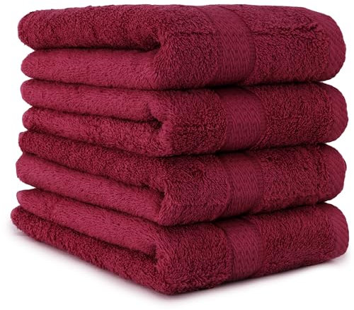 BaSaTex - 4er Pack Handtuch Set für Haushalt & Gäste - Frottee-Handtücher mit Aufhängeschlaufe aus weicher Baumwolle in 50x100cm - Waschtücher für Bad Öko-Tex Made in Green - Bordeaux