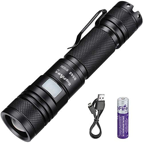 Supfire Tattico Torcia Impermeabile Zoomable Torcia 950 Lumens CREE LED con 18650 Batteria Incluso,Ricaricabili con Cavo USB Direttamente,5 Luce Modi per Campeggio Trekking Bicicletta,Modello A2