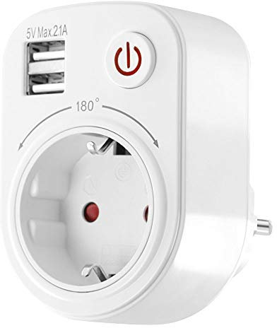 USB Ladegerät Steckdosenadapter 2100mA drehbar schwenkbar Kinderschutz Schalter Reiseadapter weiß