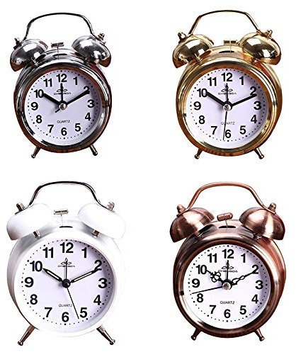 dongzhifeng Alarm Clocks Bedside Non Ticking Retro Retro Silent Pointer Clock Horn Double Bell Big Bedside Night Light Home Decoration A