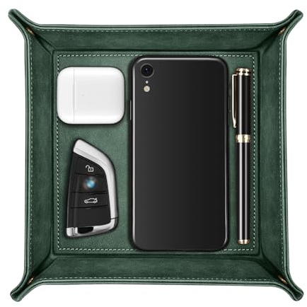 SITHON Bandeja de PU Cuero, Almacenamiento Organizador para Joyas, Soporte Caja de Escritorio para mando a distancia, Relojes, Llaves, Monedas, Teléfonos, Cartera, Moneda, (Verde)