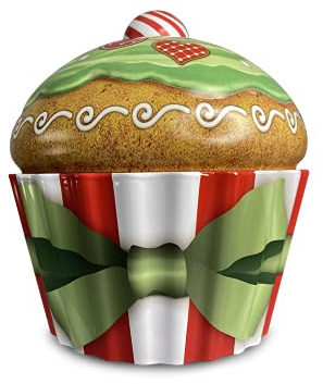 Plåtburk i form av en julig cupcakes, kakburk virvel dekorativ låda, burk 20 x 18 cm, volym 1,5 l