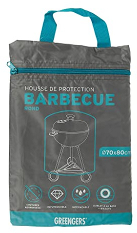 GREENGERS - Grillabdeckungen – Schutzhülle für Grill rund – Maße: 70 x 80 cm – wasserdicht und UV-beständig (210D-Beschichtung), Saum + Ösen – Farbe: Grau