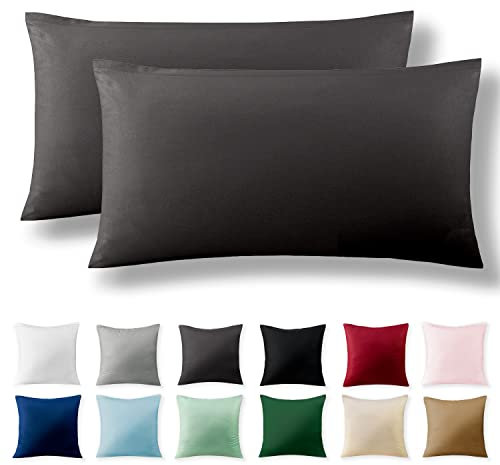 Alreya 2er-Set Renforcé Kissenbezug 40 x 80 cm - 100% Baumwolle mit Reißverschluss, Superweicher Kopfkissenbezug 40x80, Kissenhülle, Anthrazit, nur Kissenbezug