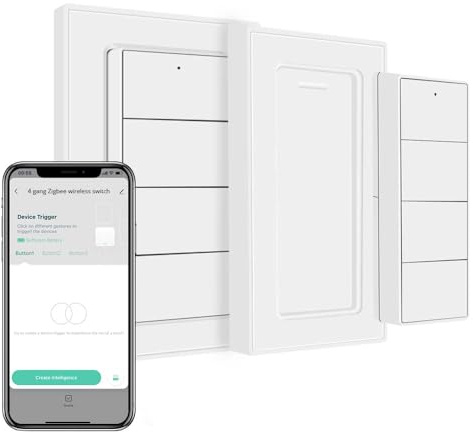 zemismart Zigbee Interrupteur sans fil 4 touches avec 12 scènes Fonctionne avec ZMHK01 Homekit ZigBee Hub (Swicth sans fil)