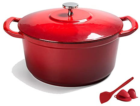 YLWX Dutch Oven Cast Iron Induction Enameled Cooking Dutch Pot Casserole with Lid, Cocotte Clay Crock Pot (Color : Red)
