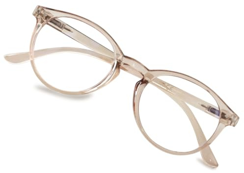 Lanomi Mode Rund Lesebrille Blaulichtflilter Damen Herren Kunststoff Rahmen Federscharnier Lesehilfen Sehhilfe mit Anti Blaulicht Hellbraun Brille 1.5
