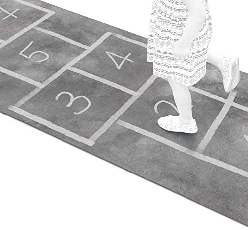 ANRO Spielteppich Teppich Läufer Kinderteppich Spieleboden Hüpfspiel Hüpfkästchen rutschfeste Unterseite in Grau 240x65cm