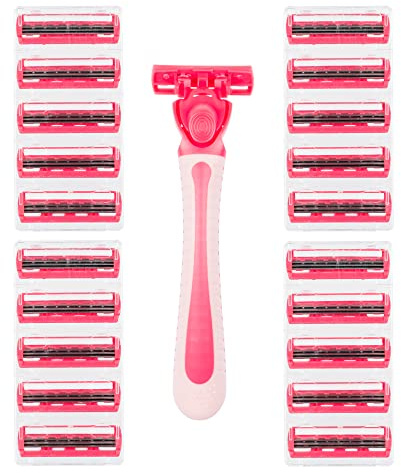 Invero 21 Pack of Ladies Three Blade Razor Set - Triple Stainless Steel Razor Blades with Comfort Lubricating Strips & Contour Movable Replaceable Heads - Suitable for Shaving All Areas of The Body