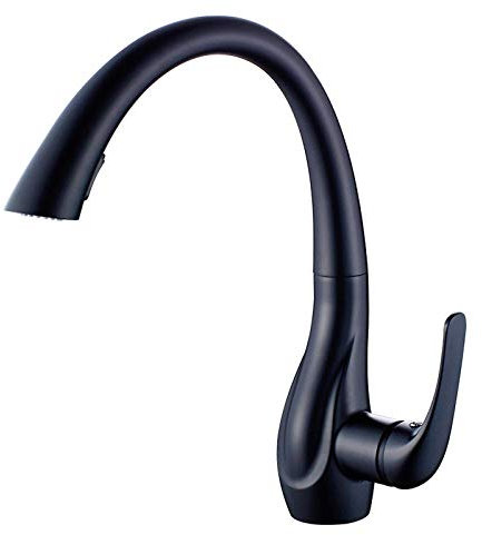 Küchenarmatur mit herunterziehbarer Brause, Messing-Mischbatterie, Waschbeckenarmaturen heiß und kalt, 360 ° drehbar, Waschbeckenarmatur schwarz, für Toilette