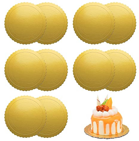 Eowppue Cake Board 10 Piezas Cake Board Round Cake Base Redonda Reutilizable para el Transporte de Pasteles y Tartas（Ø 20 cm/8 inch & Oro）