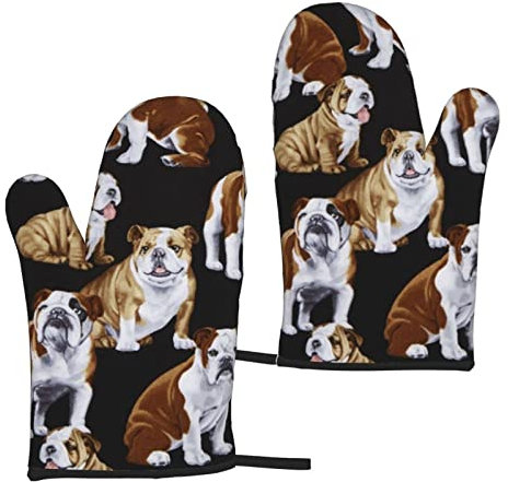 Hitzebeständige Ofenhandschuhe, 2er-Set, Englische Bulldoggen, bedruckt, rutschfest, für die Mikrowelle, 1 Paar zum Backen, Kochen, Grill, 1 Paar