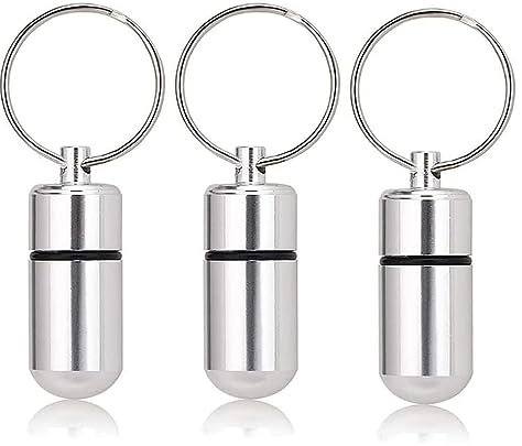 FSYXK 3 Stück Kleine Pillendose Schlüsselanhänger Tablettendose Tragbare Pillendose Metall Mini Tablettenbox Wasserdichter Pillenhalter Behälter für Outdoor Camping