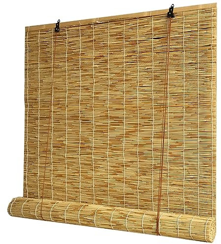 zhijiaqian456 Bambus Rollo Jalousine Bambusrollo,Natur Holzrollos,Sonnenschutz und Sichtschutz Rollo Seitenzugrollo,Für Terrasse/Garten/Fenster/Tür/Küche,Grundfarbe (125 x 130 cm)