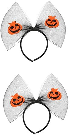 FRCOLOR 2stücke Halloween Haarschmuck Netz Schleifen-haarreifen Mit Kürbis- Für Kostümpartys Karneval Halloween Weihnachten Cosplay Einzigartiges Party-accessoire Für Besondere
