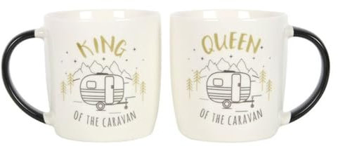 Something Different Set of 2 New Bone China Mugs - King and Queen Couples Caravan Mug Set - from The Happy Camper Range