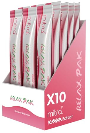 Mitra9 Kava Drink Mix | Strawberry Watermelon | 10 Stick Packs | Kava Root Extract Powder for Relaxation & Stress Relief | Non-Alcoholic, Zero Calorie Alcohol Alternative | Single-Serve Packets
