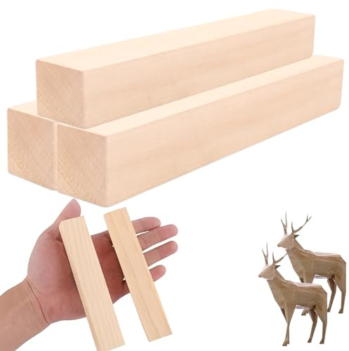 APACALI Lot de 3 bois de tilleul pour la sculpture, 30 x 5 x 5 cm, blocs de sculpture pour travaux manuels, bois de balsa, bois de tilleul non traité pour sculpteurs DIY