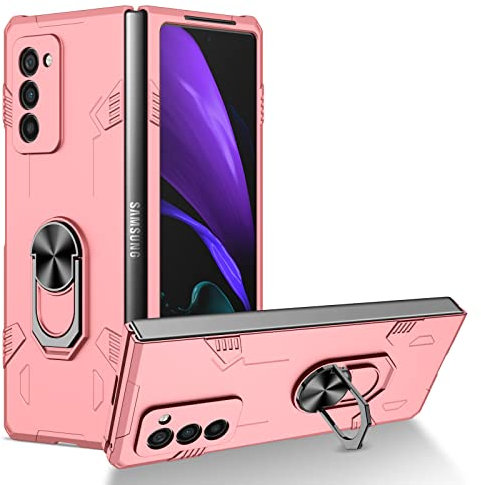 yanzi Compatible with SamSung Galaxy Z Fold 2-5G Phone Case(2020)+3D Tempered Glass[Military-Shockproof]-[Kickstand] Bumper TPU Silicone Protection Smartphone Cover for Galaxy Z Fold 2-Rose Gold