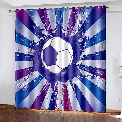 Verdunklungsvorhänge Kinderzimmersport Fußball 2 Stück Vorhang Blickdicht Ösenschal Kindergardinen Junge Verdunklungsgardine Größe: 2 X 140 X 160 cm - Rauschunterdrückung Wärmedämmung -1N0D+F4