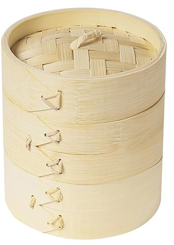 1 Set of Bamboo Steamer 3-Tier Meat Steamer Chinese Dim Sum Bamboo Food s Seafood Kitchen Mini Basket for Home Kitchen