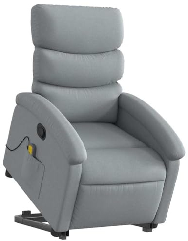 vidaXL Massagesessel, Elektrisch Sessel mit Aufstehhilfe, Relaxsessel mit Liegefunktion Vibrationsfunktion, Fernsehsessel Sessel Aufstehsessel, Hellgrau Stoff