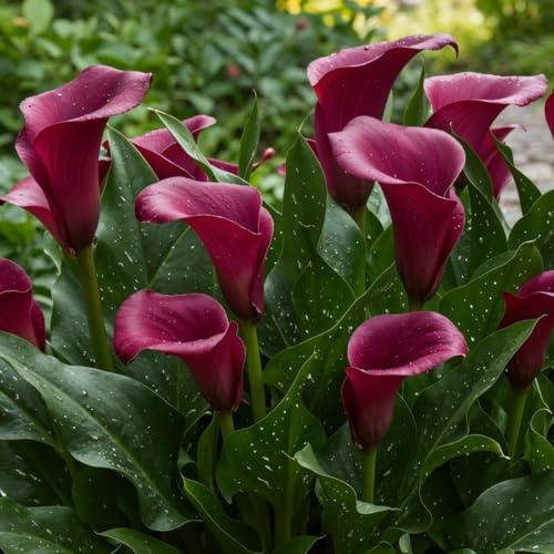 Pasión Púrpura Zantedeschia Calla Lirios Bulbos, 5 piezas reales y grandes que producen más de 5 flores, planta de jardín ideal, bulbos de flores de Holanda (no son semillas y no son artificiales)