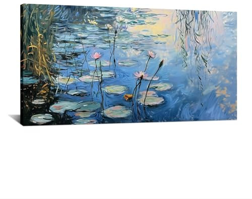 HNKDKJ Claude Monet Poster Schlafzimmer Wandkunst natürlicher berühmter Künstler Gemälde von Seerosen Bilder ästhetische Wanddekoration 85x170cm/33x67 Zoll–Innenrahmen