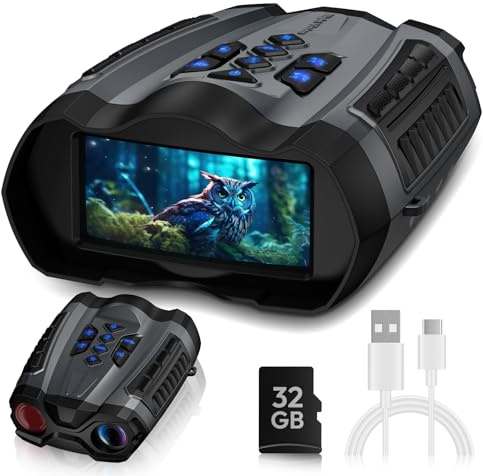 WARMTUYO Night Vision Goggles, 4K Infrared Binoculars with Camera, 9 Gear Night Vision with 5000mAh Battery, 16X Digital Zoom Nightvision with 32GB TF Card, 3.5 HD Binoculars Gift for Mens
