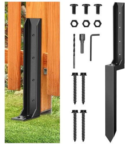 1PC Heavy Duty Fence Post Repair Stakes, Steel Fence Post Repair Kit with Nails, Drill, Garden Fence Ground Spike for Reinforcement, Ground Spike for Tilted/Broken Wood Fence