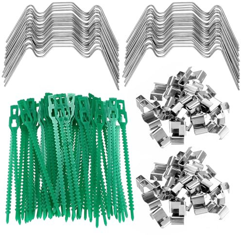 Clip di Fissaggio di Vetro Serra in Acciaio Inox: 50 Pz W Clip di Fissaggio per Pannelli di Vetro + 50 Clip Tipo a Sovrapposizione a Z, Clip di Vetri per Serra Sezione Cava Piastre, + 50 Fascette