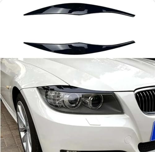LEMAS Autoscheinwerfer Wimpern Augenbrauen Aufkleber für BMW 3 Series E90 / E91 Sedan/Touring 2005-2011, Frontscheinwerfer Trim Augenlider Deckel Scheinwerferblenden Dekoration,A Glossy Black