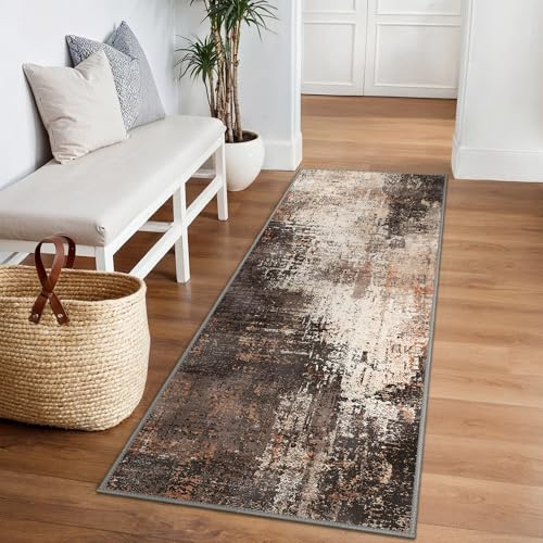 BEIMO Modern Abstract Rugs Living Room, Rugs for Bedroom 80x150cm Machine Non-Slip Washable Rug Earthen Brown Carpet Faux Short Pile Area Rug for Dining Room Kitchen Office
