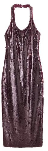 Vestido de fiesta midi con cuello en V para mujer, con lentejuelas, sin mangas, vestido de tubo ajustado, vestido de noche, fucsia, M