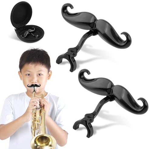 2 Pack Clip-On Mustache for Trumpets and Trombones, Mustache Clip for Trumpet Mouthpiece includes Protective Case, Fits All Small Shank Mouthpieces